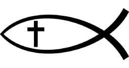 A cross and an ichthys fish are shown.